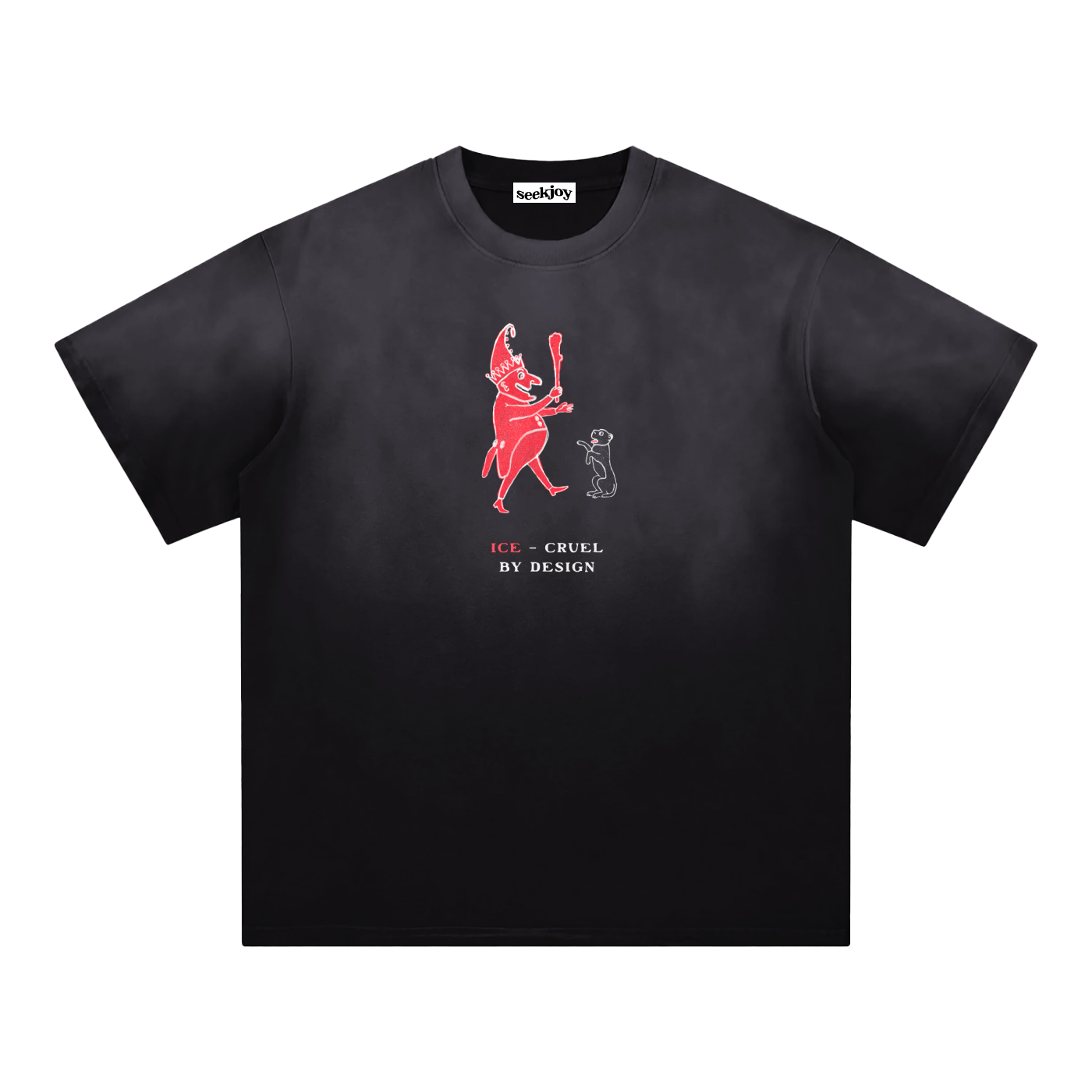 Cruel By Design tee, flat front view of the ICE graphic