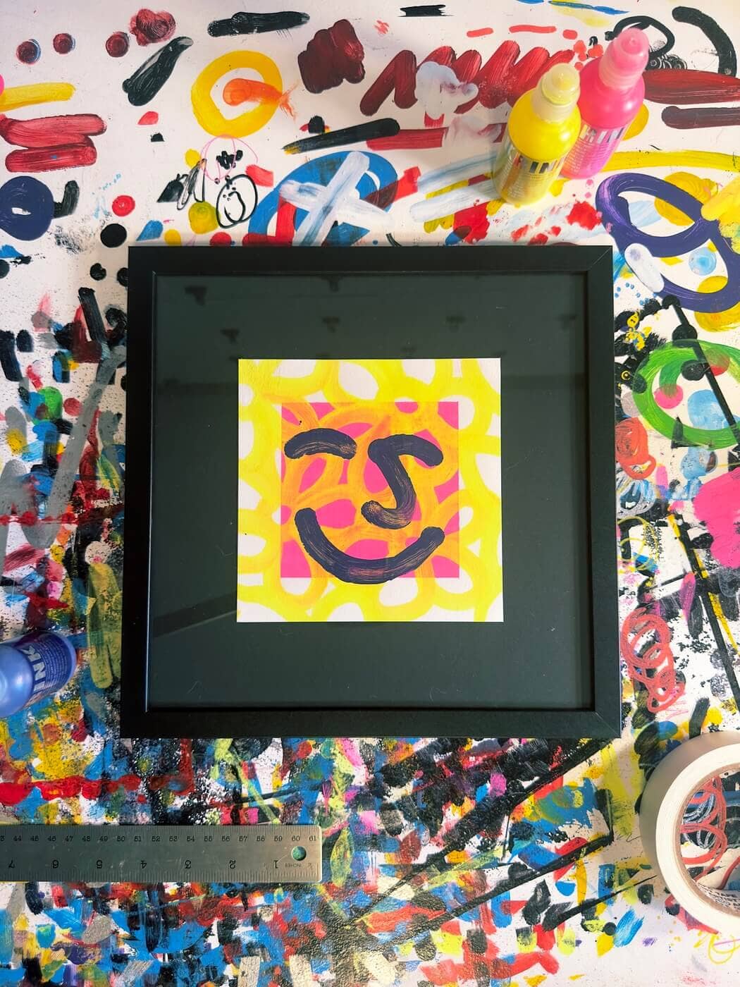 3 Colors and a Smile | Original Framed Painting Original Art Seekjoy 