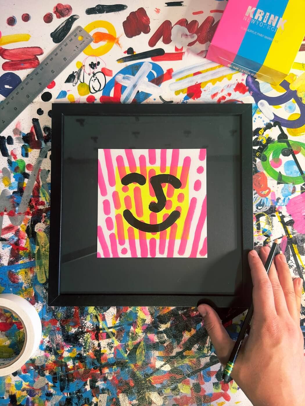 Aggressively Happy | Original Framed Painting Original Art Seekjoy 
