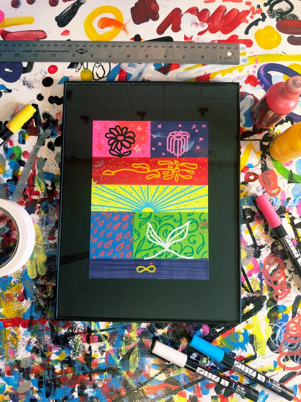 Cycle of Life (Color Block 2) | Original Framed Painting Original Art Seekjoy 