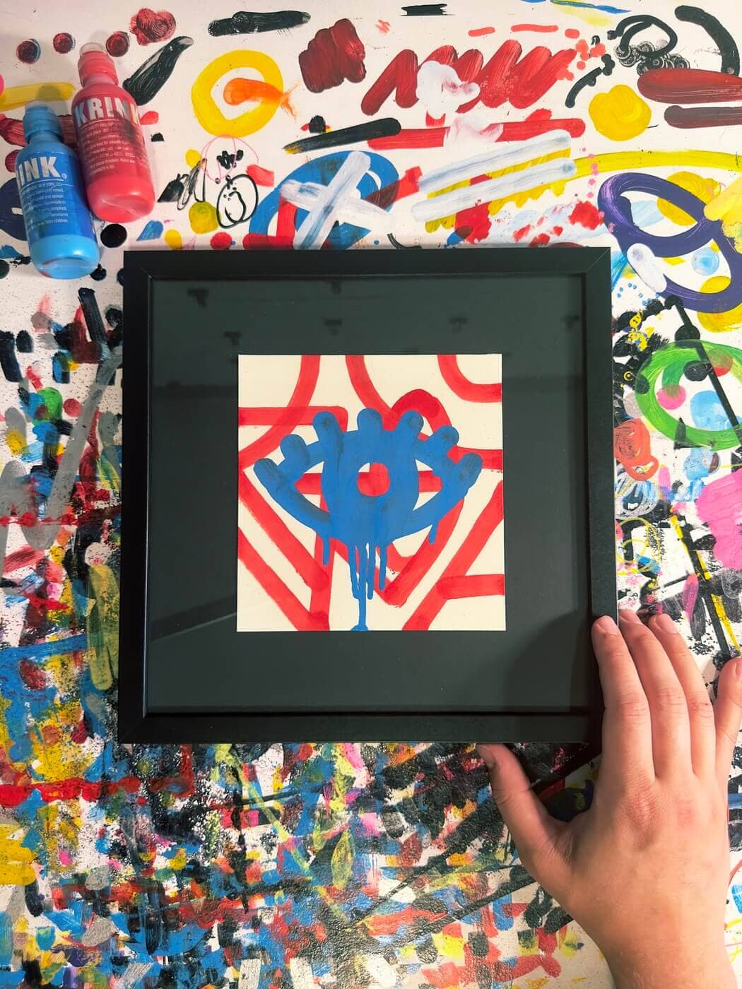True Sight (Blue on Red) | Original Framed Painting Original Art Seekjoy 