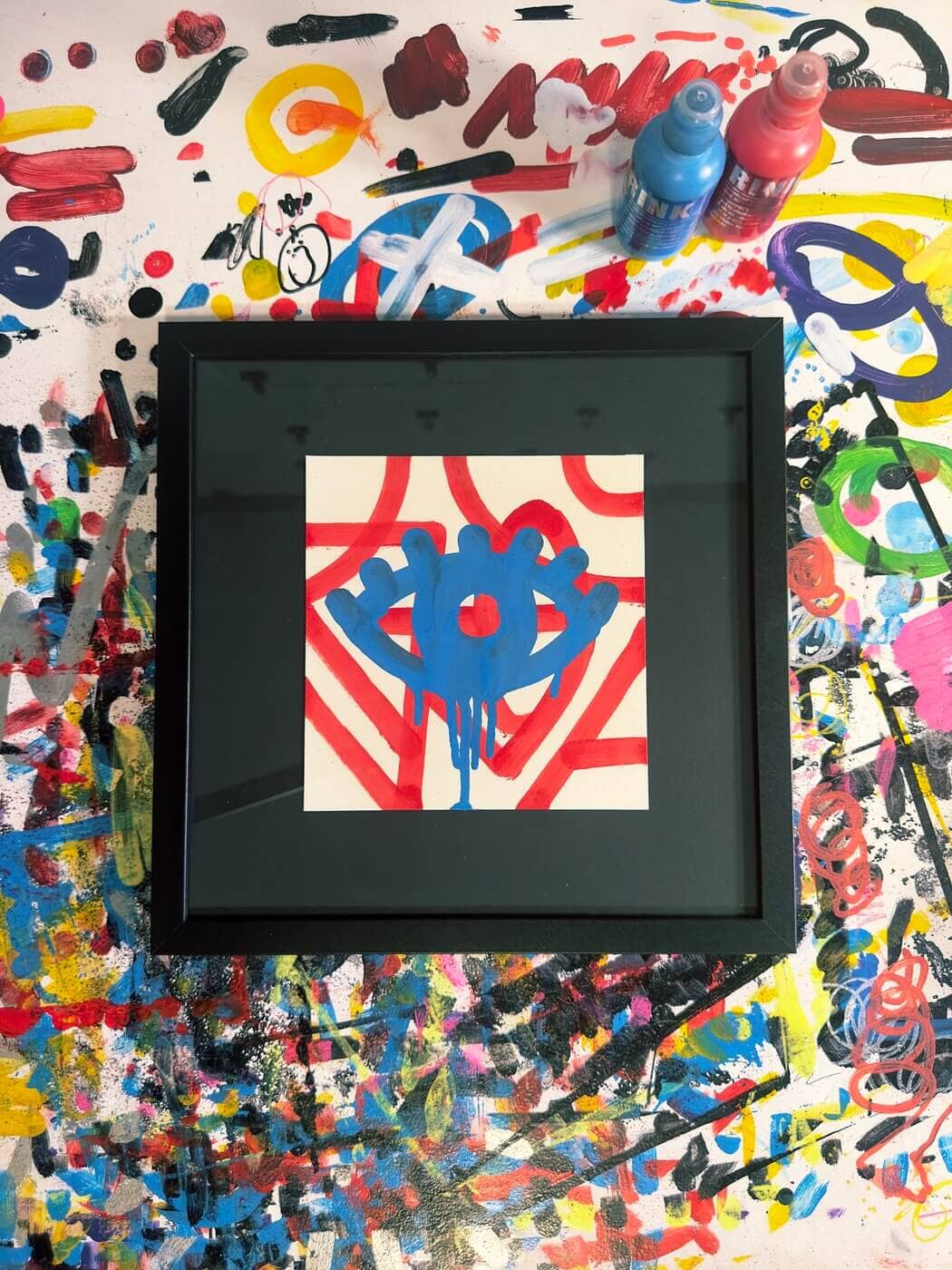 True Sight (Blue on Red) | Original Framed Painting Original Art Seekjoy 
